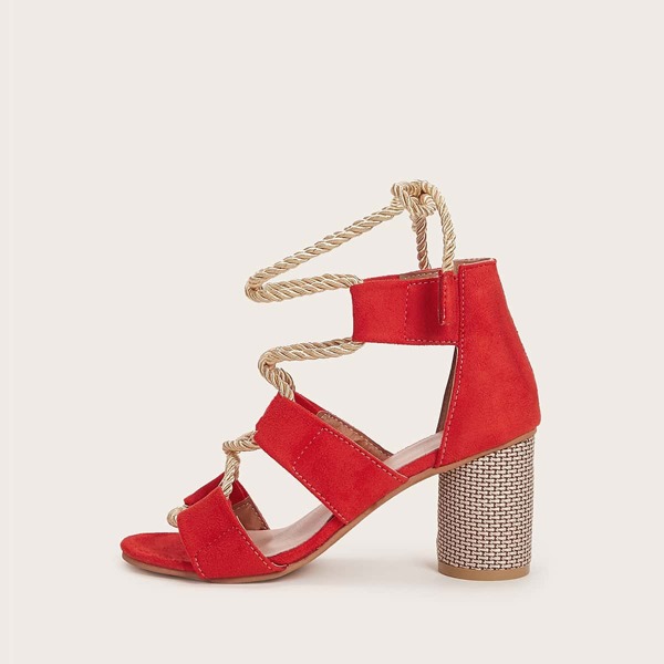 

Criss Cross Open Toe Chunky Heels, Red