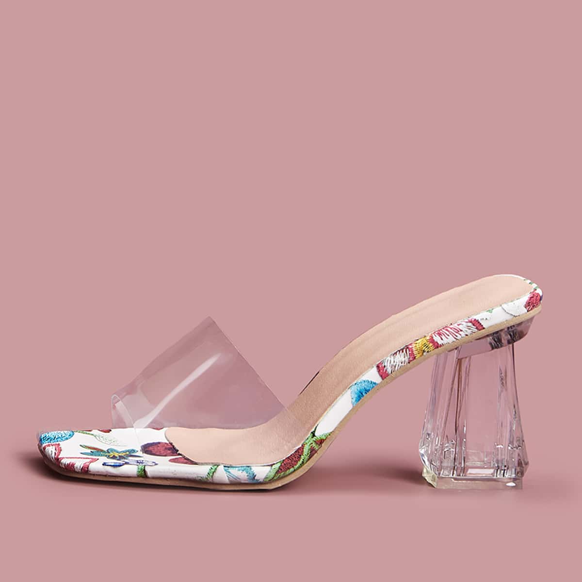 

Clear Open Toe Chunky Heeled Mules