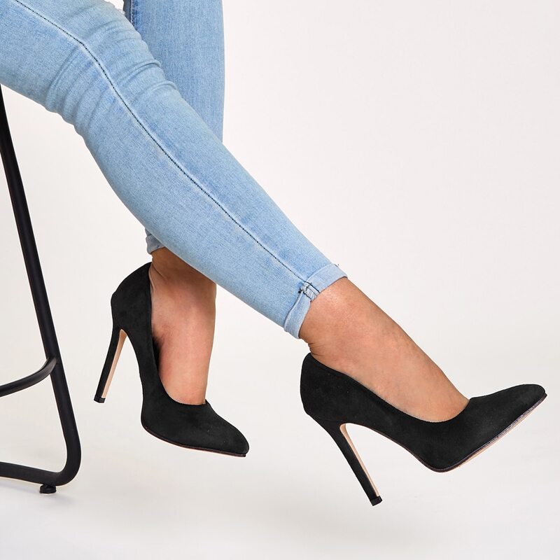 

Point Toe Suede Stiletto Heels, Black
