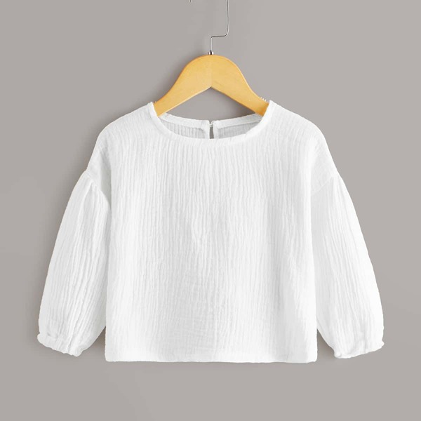 

Toddler Girls Lantern Sleeve Wrinkled Blouse, White