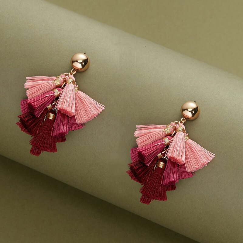 

1pair Tassel Drop Earrings, Multicolor