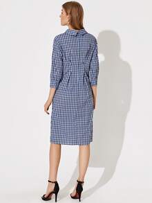 Twist Front Split Detail Plaid Dress - Blue - View 2