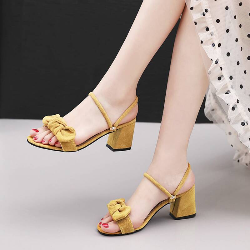 

Bow Decor Open Toe Chunky Heels, Yellow