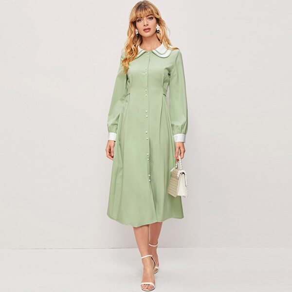 

Peter Pan Collar Button Through Dress, Green pastel