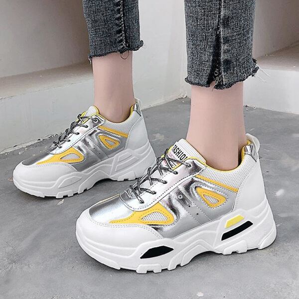 

Metallic Lace-up Front Chunky Sneakers, White
