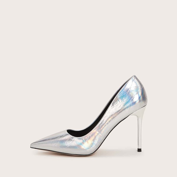 

Metallic Point Toe Stiletto Heels, Silver
