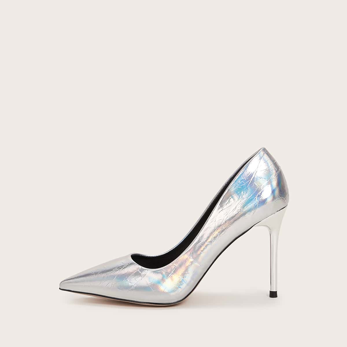 

Metallic Point Toe Stiletto Heels, Silver
