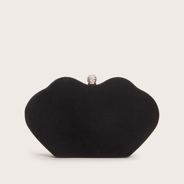 

Rhinestone Decor Velvet Clutch Bag, Black