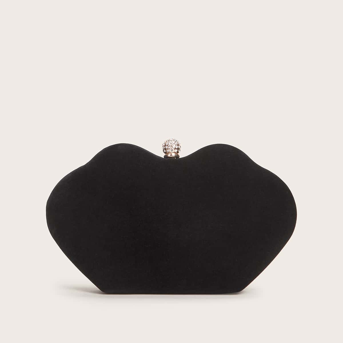 

Rhinestone Decor Velvet Clutch Bag, Black
