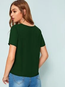 SHEIN LUNE Mesh Insert Solid Top - Dark Green - View 2