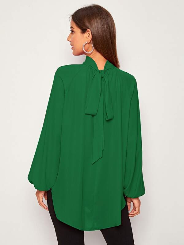 SHEIN Privé Tie Back Raglan Sleeve Dip Hem Top SHEIN UK