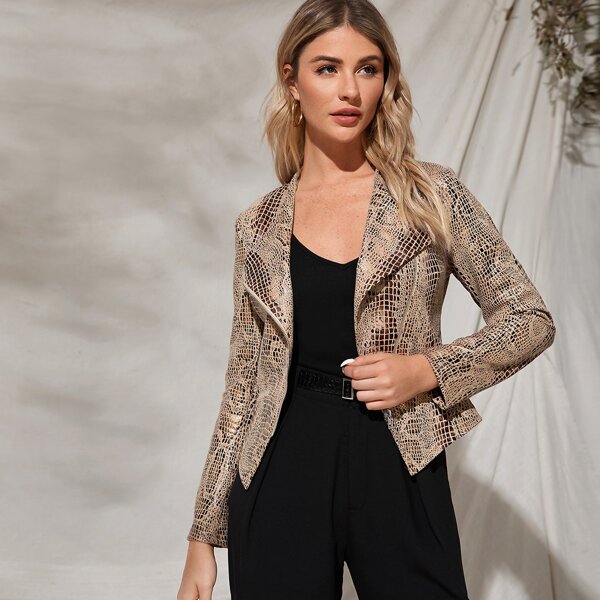 

Snakeskin Suede Moto Jacket, Multicolor