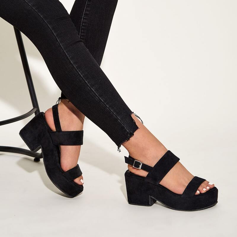 

Open Toe Slingback Chunky Heels, Black