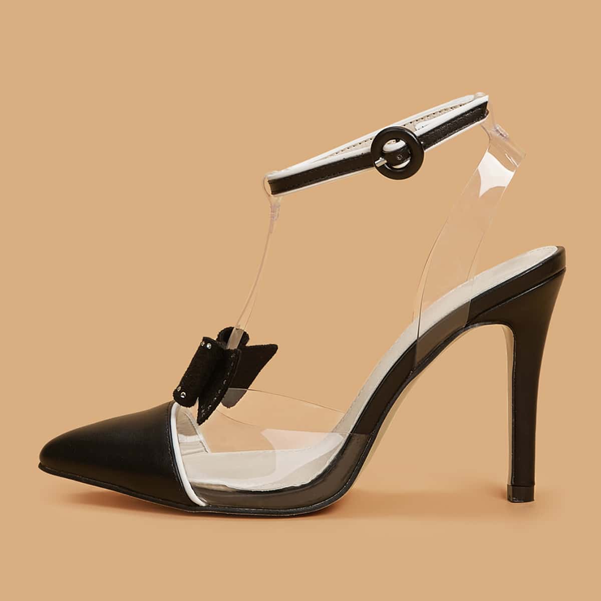 

Rhinestone & Bow Decor Point Toe Stiletto Heels, Black