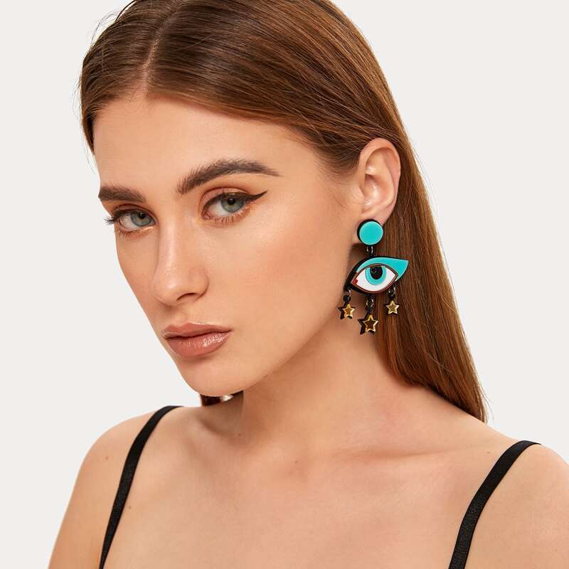 

1pair Eye & Star Drop Earrings, Multicolor