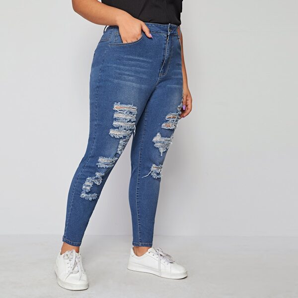 

Plus Ripped Slant Pocket Skinny Jeans, Blue