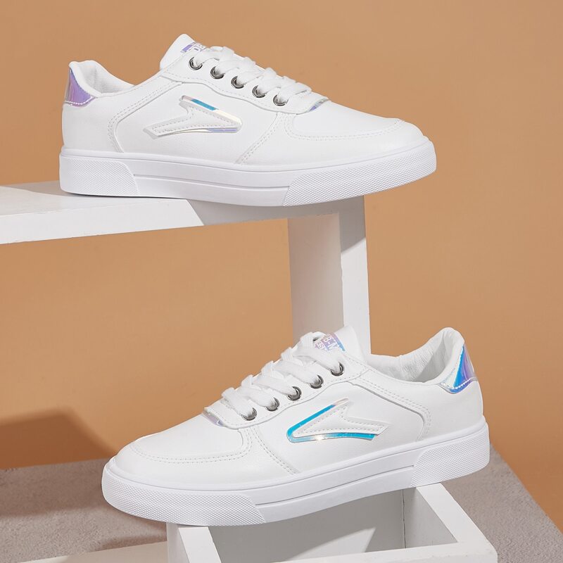 

Holographic Detail Lace-up Front Sneakers, White