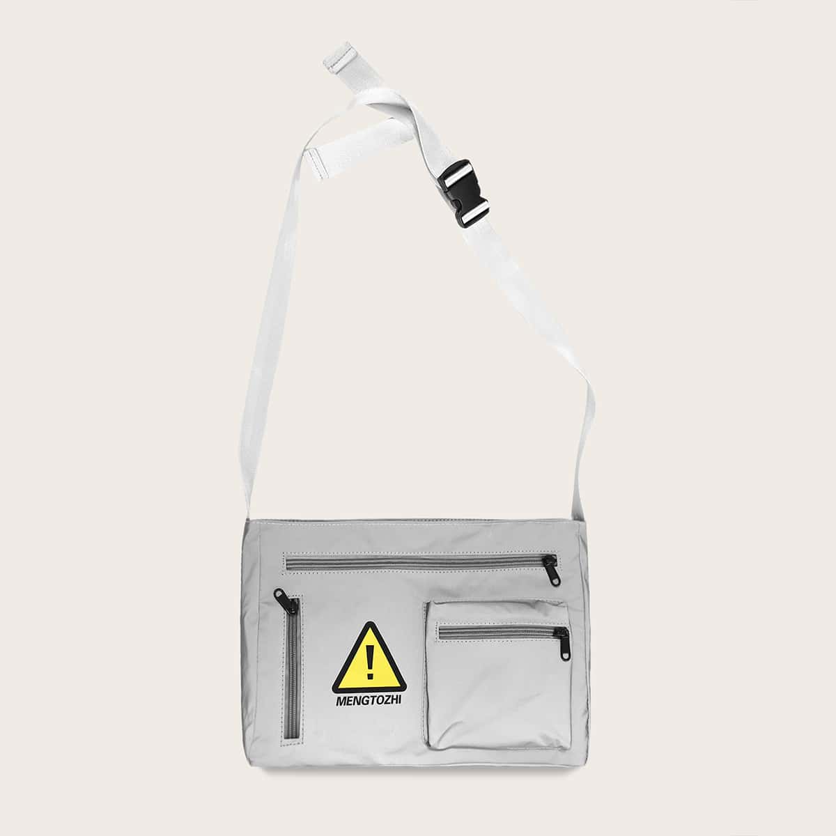 

Guys Triple Zip Front Reflective Crossbody Bag, Grey