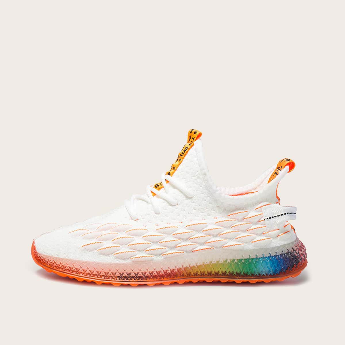 Guys Rainbow Sole Letter Patch Decor Sneakers, White
