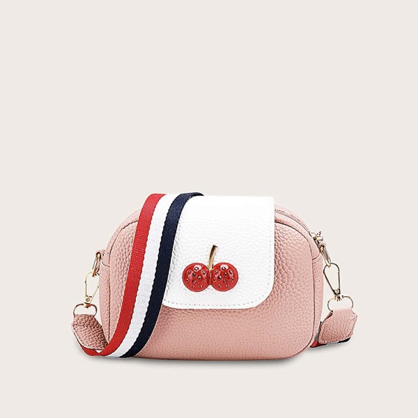

Girls Cherry Decor Striped Strap Bag, Multicolor