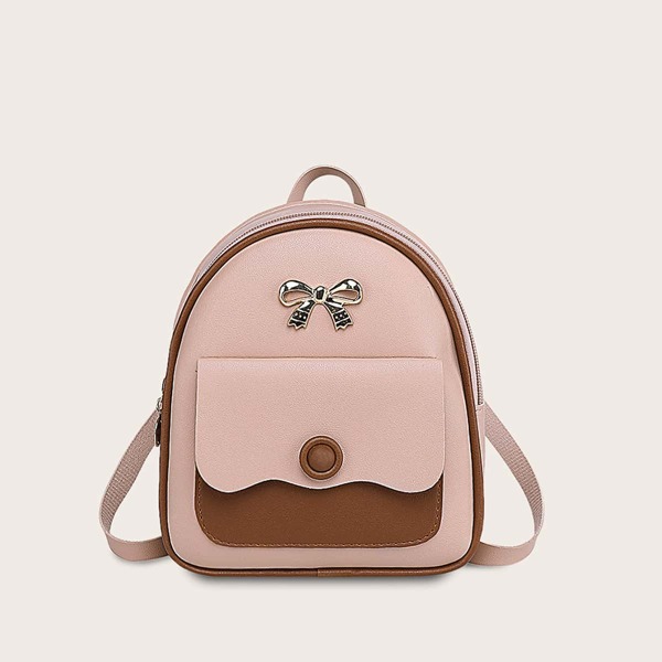 

Girls Bow Decor Curved Top Backpack, Pink