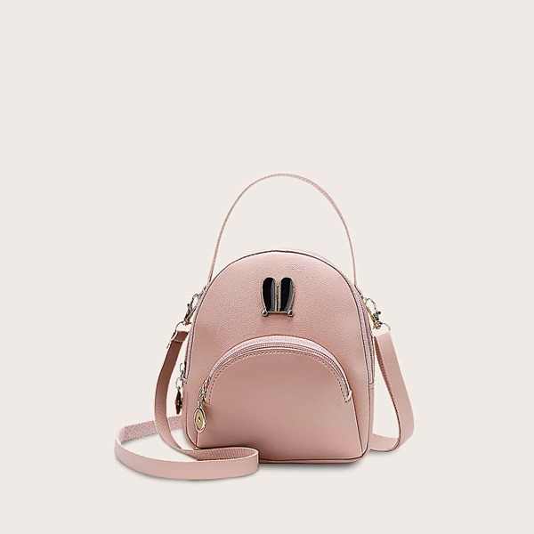 

Girls Rabbit Ear Decor Curved Top Backpack, Pink