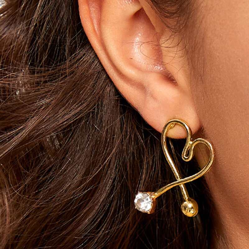 

1pair Rhinestone Decor Heart Stud Earrings, Gold