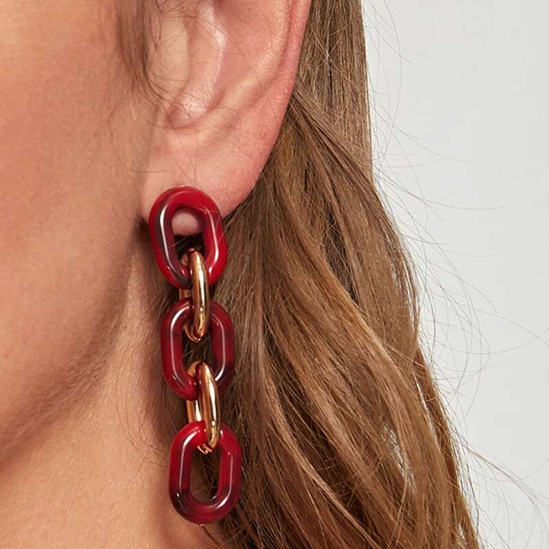 

1pair Link Drop Earrings, Multicolor