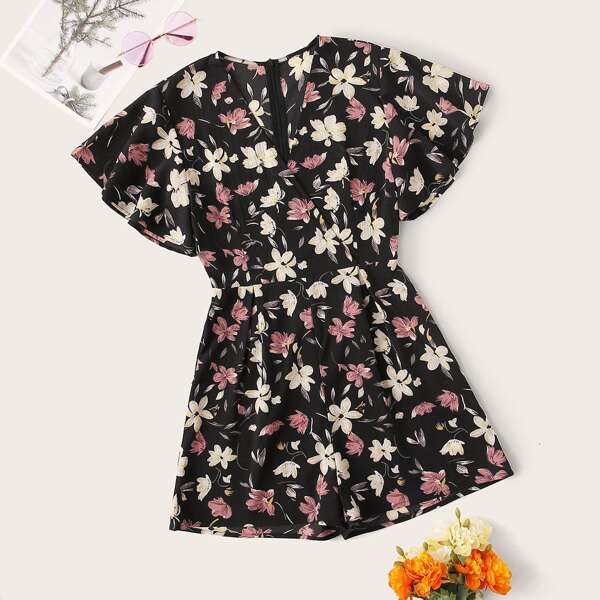

Floral Print Zip Back Romper, Multicolor