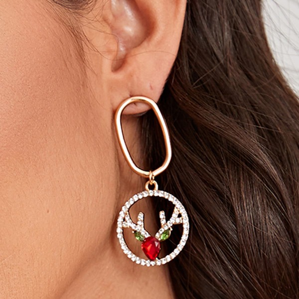 

1pair Rhinestone Engraved Deer Drop Irregular Earrings, Multicolor
