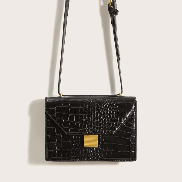 

Croc Embossed Flap Crossbody Bag, Black
