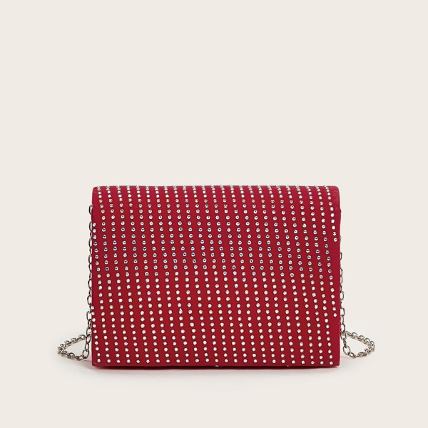 

Rhinestone Decor Velvet Clutch Bag, Red