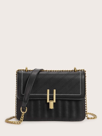 Stitch Detail Push Lock Crossbody Bag