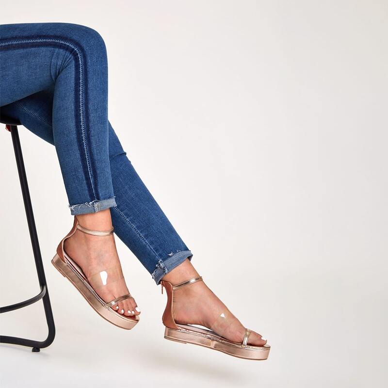 

Metallic Open Toe Zip Back Sandals, Gold
