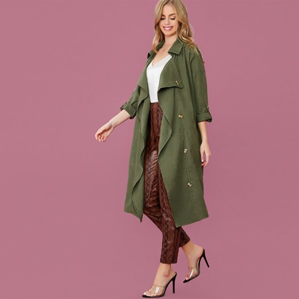 

Waterfall Front Rolled Sleeve Trench Coat, Army green