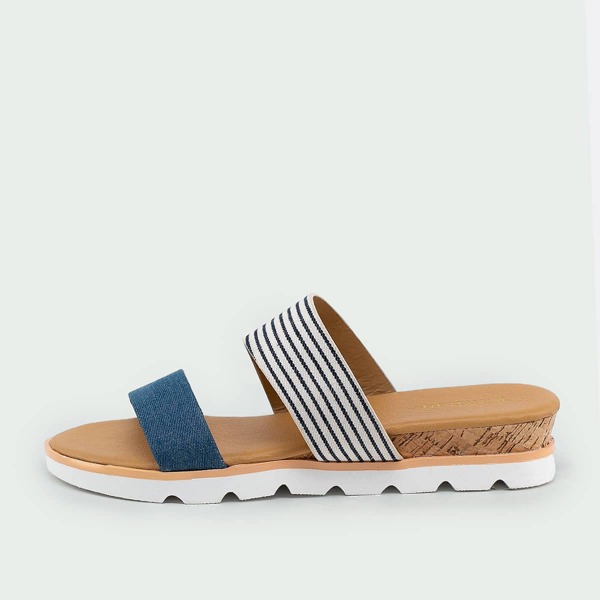 

Denim Twin Band Open Toe Flatform Sandals, Multicolor