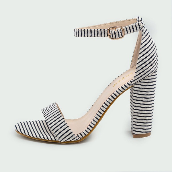 

Ankle Strap Stripe Open Toe Chunky Heel Sandals, Multicolor