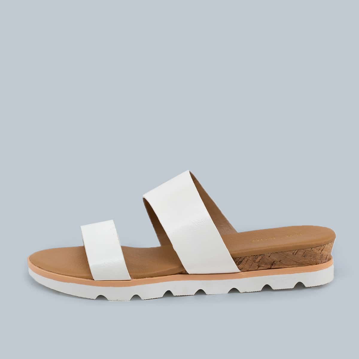 

Open Toe Double Band Platform Slide Sandals, White
