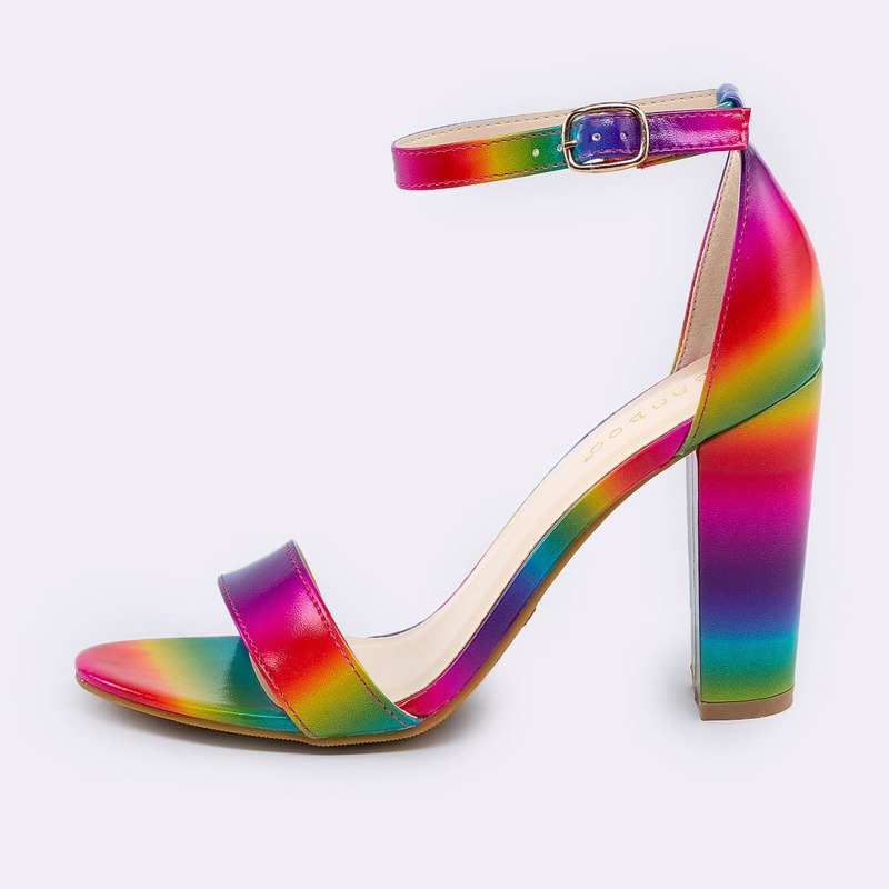 

Rainbow Open Toe Ankle Strap Chunky Heel Sandals, Multicolor