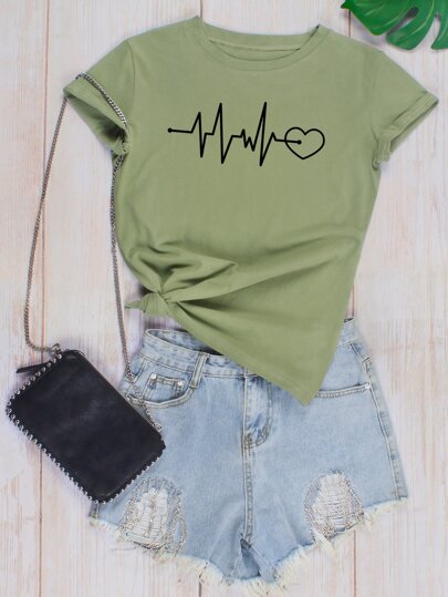 Heart And Graphic Print Tee