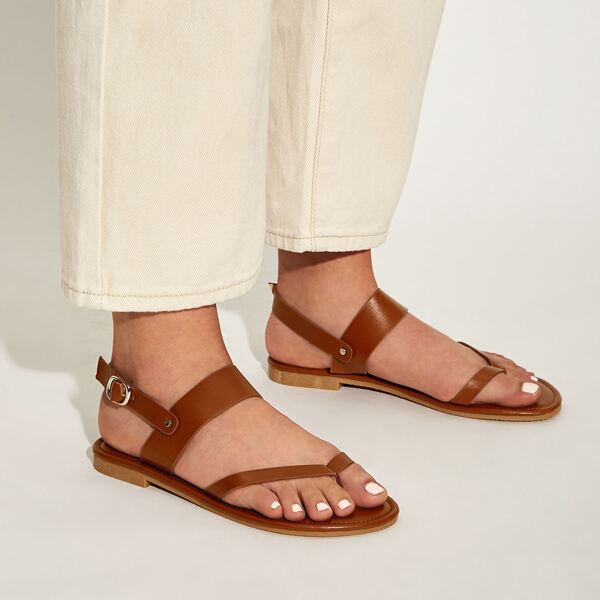 

Сандалии с открытым носком и ремешком, Коричневые