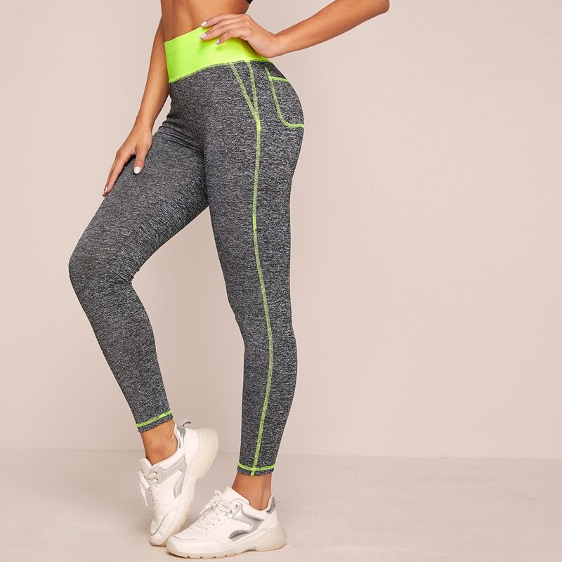 

Neon Wide Waistband Contrast Stitch Leggings, Grey
