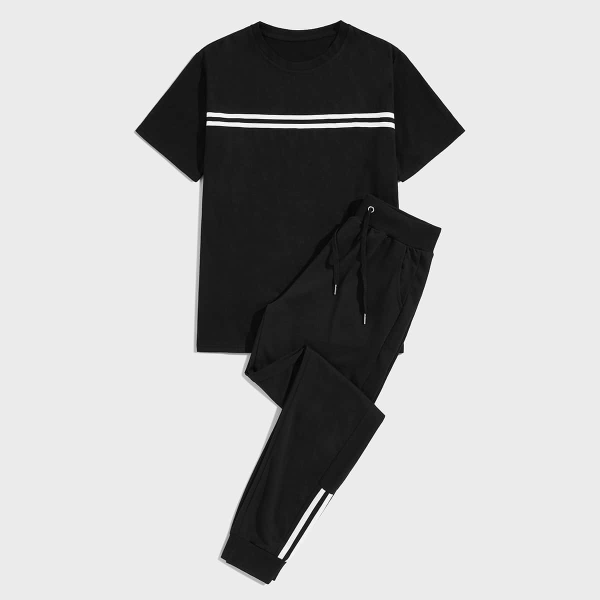 

Guys Stripe Tape Tee & Sweatpants, Black