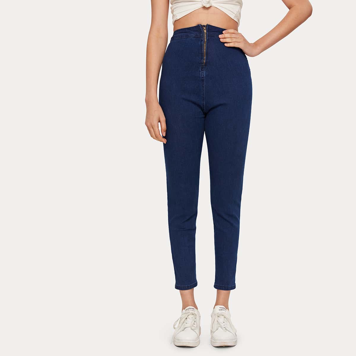 

Dark Wash Zip Back Skinny Jeans, Navy