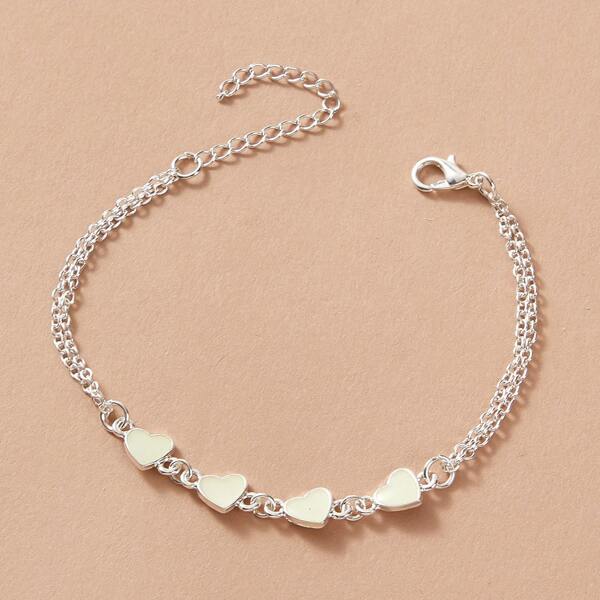 

1pc Heart Decor Luminous Chain Bracelet, Silver