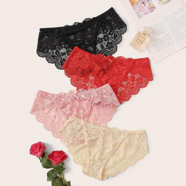 

4pack Scallop Floral Lace Panty Set, Multicolor