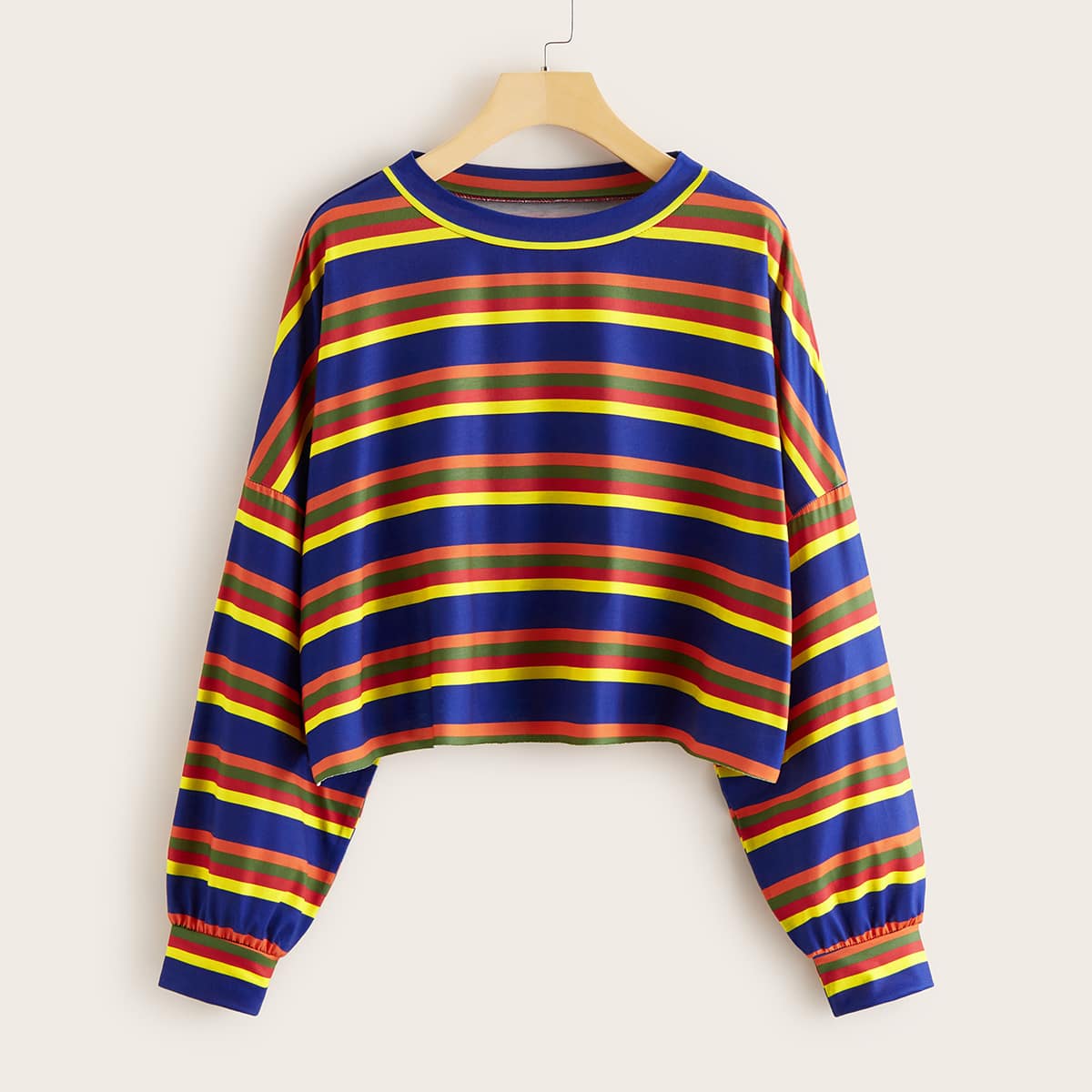 

Rainbow Striped Drop Shoulder Tee, Multicolor