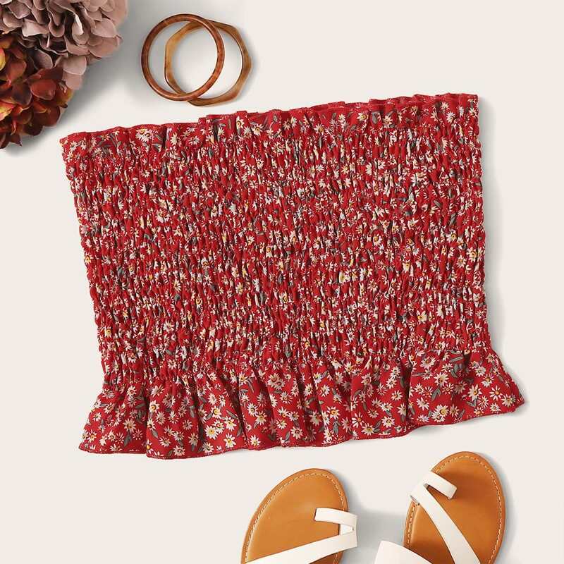

Ditsy Floral Shirred Chiffon Tube Top, Multicolor