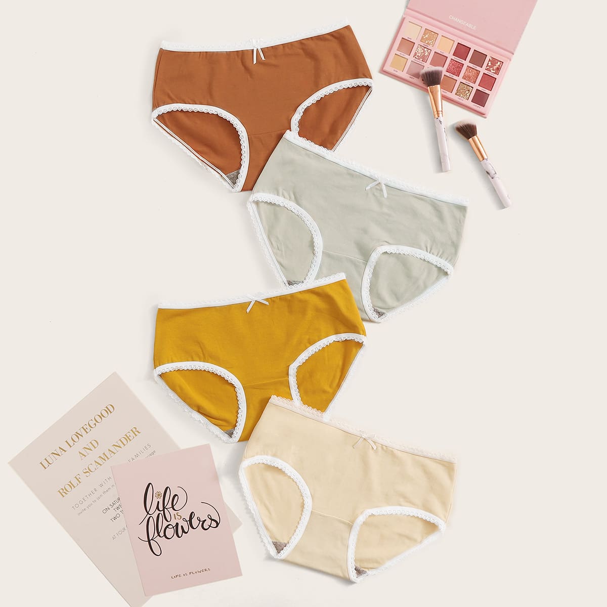 

4pack Lace Trim Panty Set, Multicolor