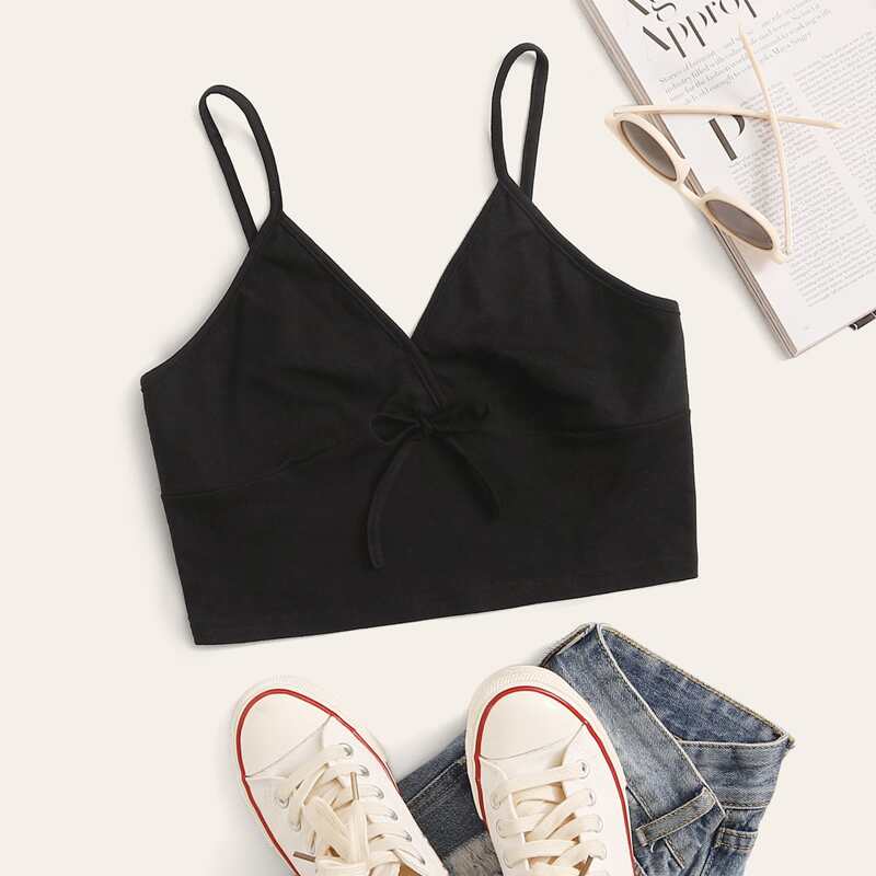 

Tie Wrap Crop Cami, Black